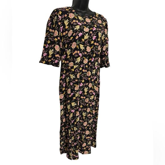 Loft NWT Black‎ Floral Long Modest Spring Summer Sheath Dress Women’s 8 Prtite - Picture 1 of 4